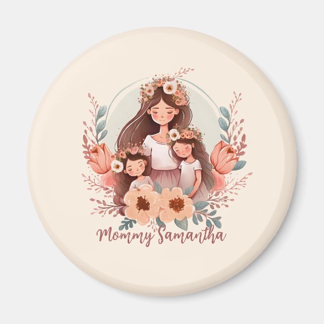 Imã Mãe e Duas Filhas em Quadro Floral (Frente)