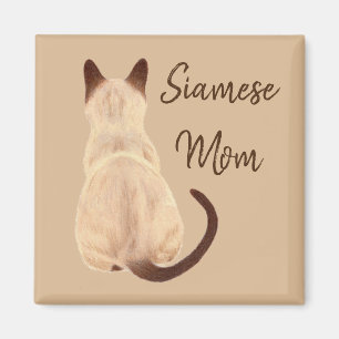 Imã Mãe Gata Siamesa Sasha Vista Posterior Olhando Par