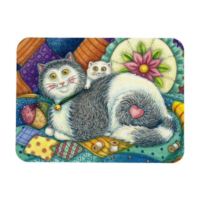 ÍMÃ MÃE GATO E COZINHO, TRABALHOS DE PATCHWORK, PINCUS (Horizontal)