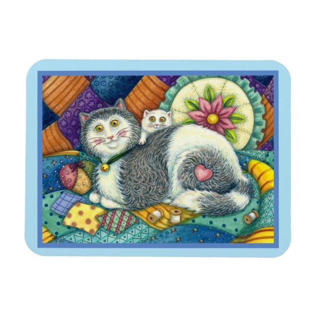 ÍMÃ MÃE GATO E COZINHO, TRABALHOS DE PATCHWORK, PINCUS (Horizontal)