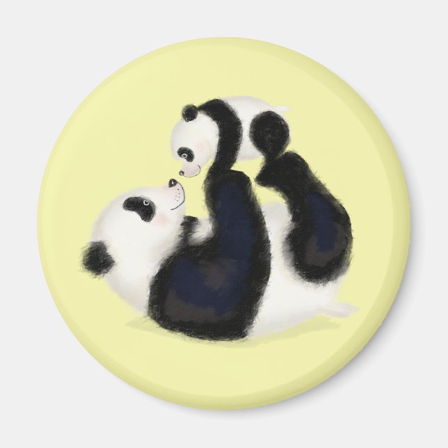 Imã Mãe panda e ímã redondo em filhote (amarelo) (Frente)