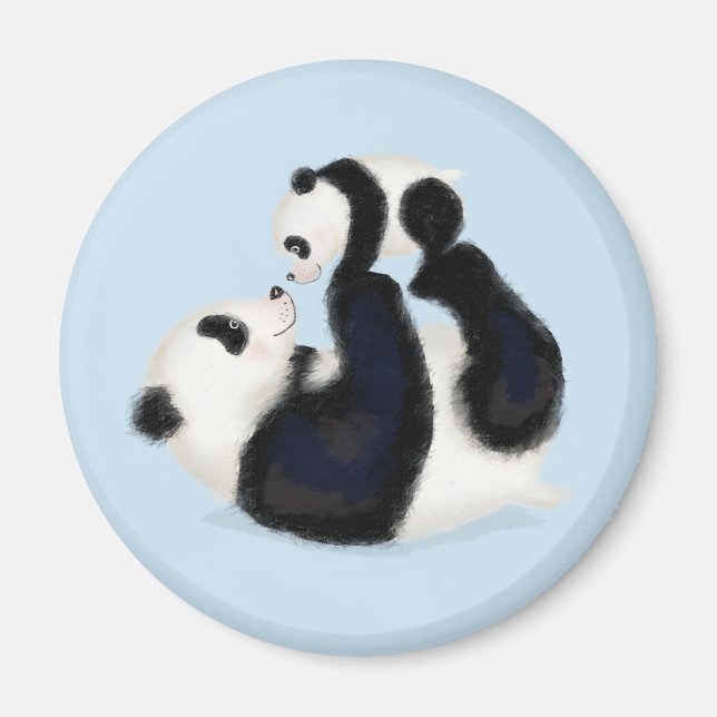 Imã Mãe panda e ímã redondo em filhote (azul) (Frente)