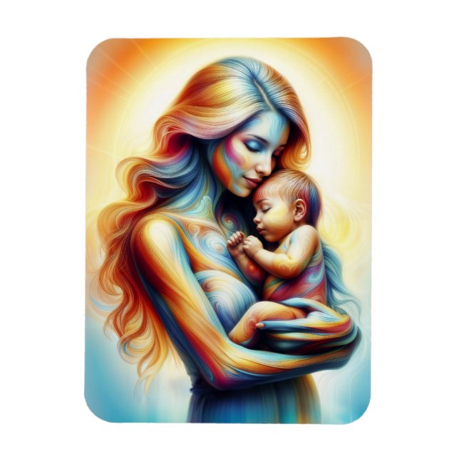 Ímã Mãe segurando o bebê tenente luminoso abraça a art (Vertical)