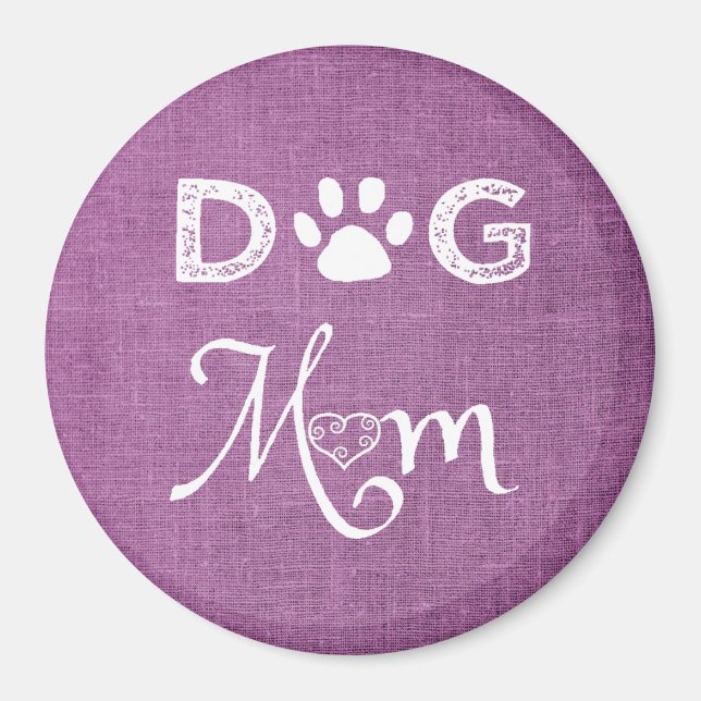 Imã Magenta Burlap Dog Mãe Magnet (Frente)