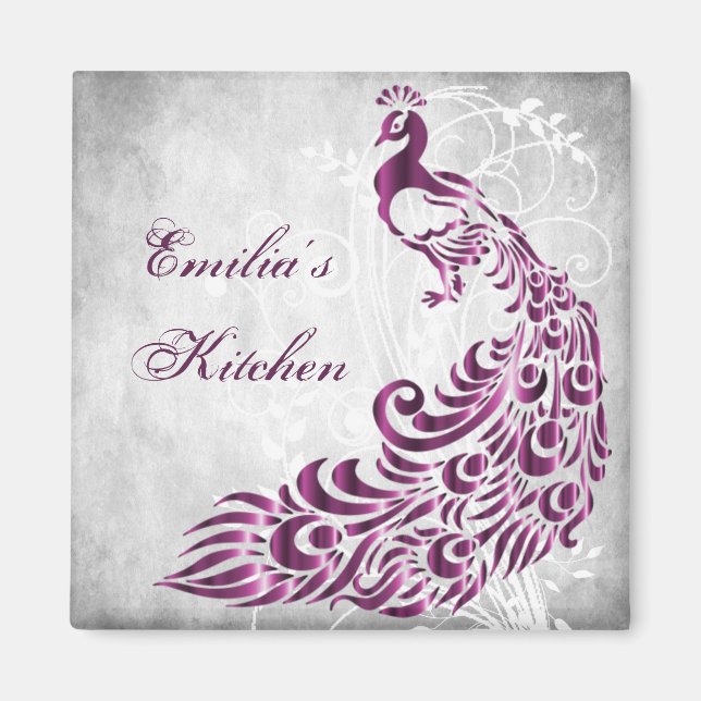 Imã Magenta Peacock Personalizado Magnet (Frente)
