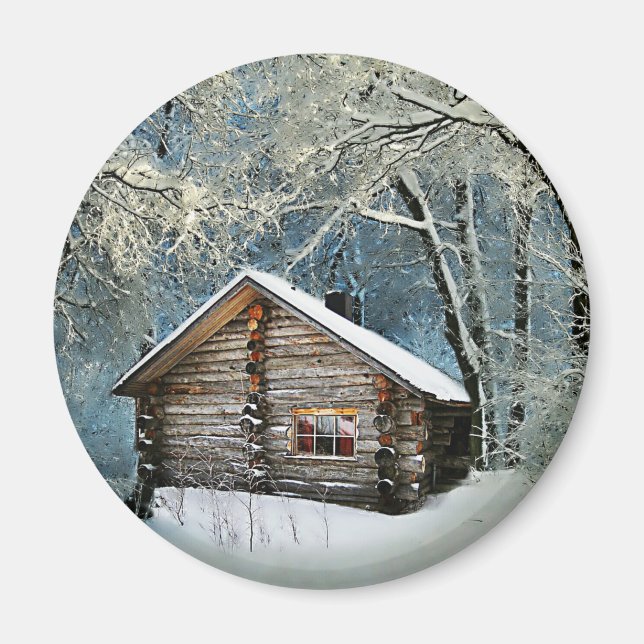 Imã Magia de inverno da Cabine de Log Rústica (Frente)