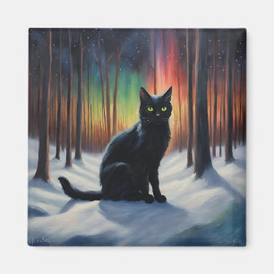 Imã Magia Lua: Um Gato Negro na Floresta Neve