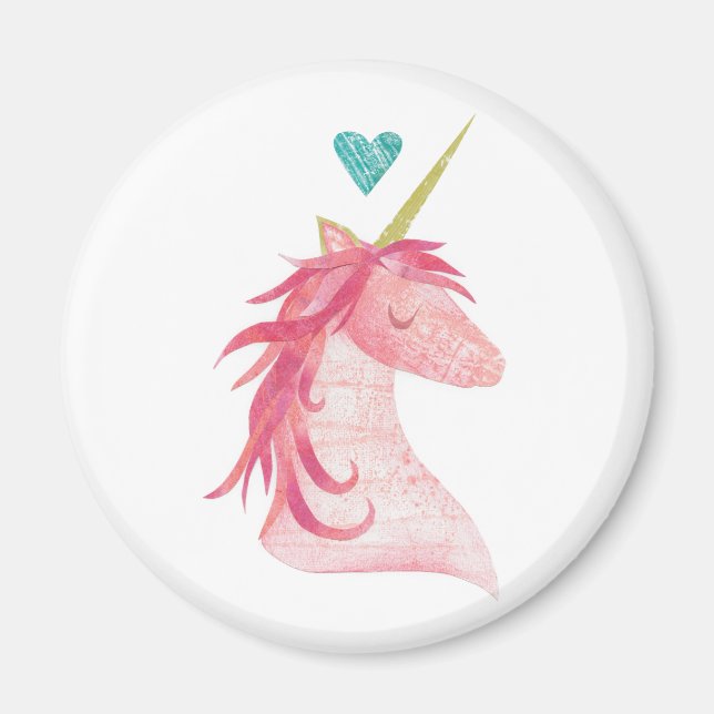 Imã Magia Rosa Unicorn com Coração (Frente)