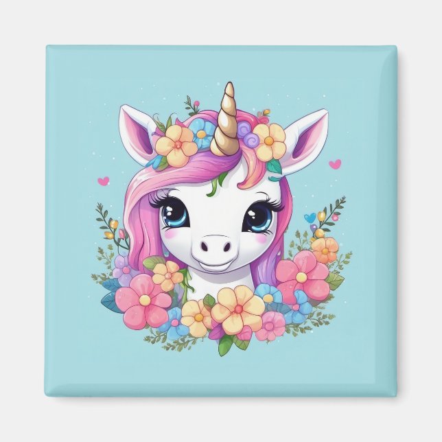 Imã Magical Baby Unicorn with Flowers (Frente)