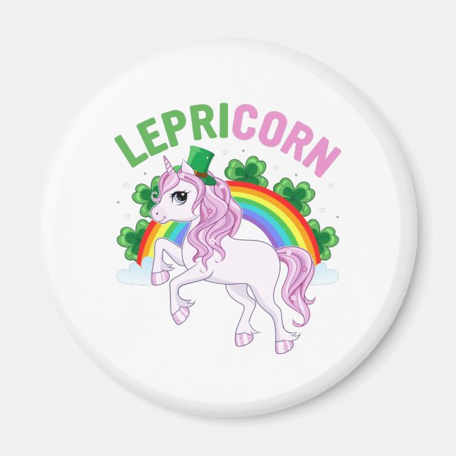 Imã Magical Lepricorn Unicorn com Rainbow e Clovers (Frente)
