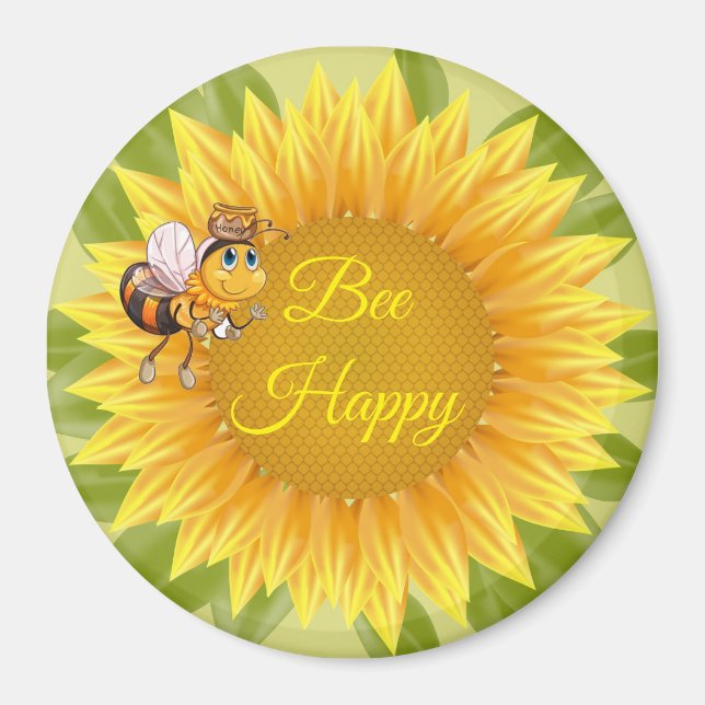 Imã Magnet Bee Happy Sunflower (Frente)