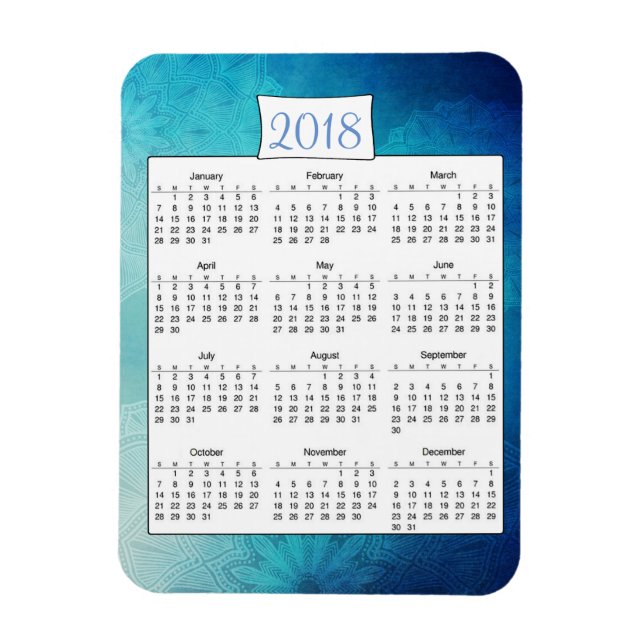 Ímã Magnet Calendar 2018 Turquesa Mística Mandala (Vertical)