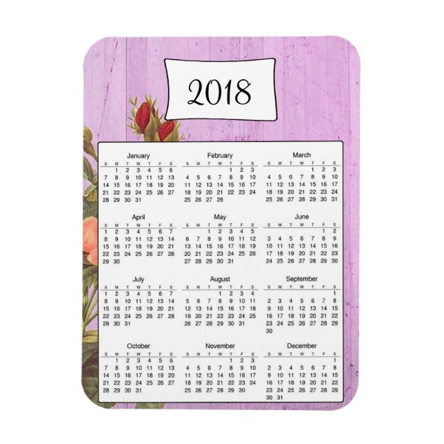 Ímã Magnet Calendário 2018 Da Madeira Floral Roxa Rúst (Vertical)