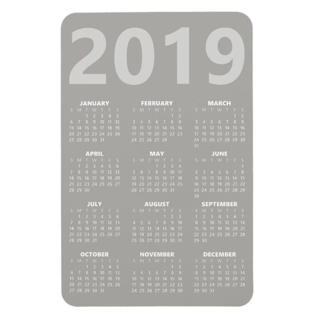 Ímã Magnet Calendário 2019 - Cinza Leve (Vertical)