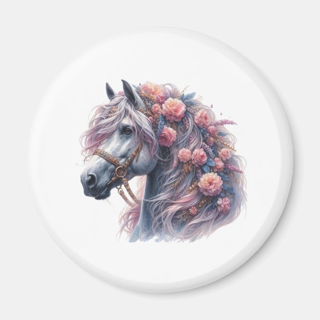 Imã magnet cheval et fleurs (Frente)
