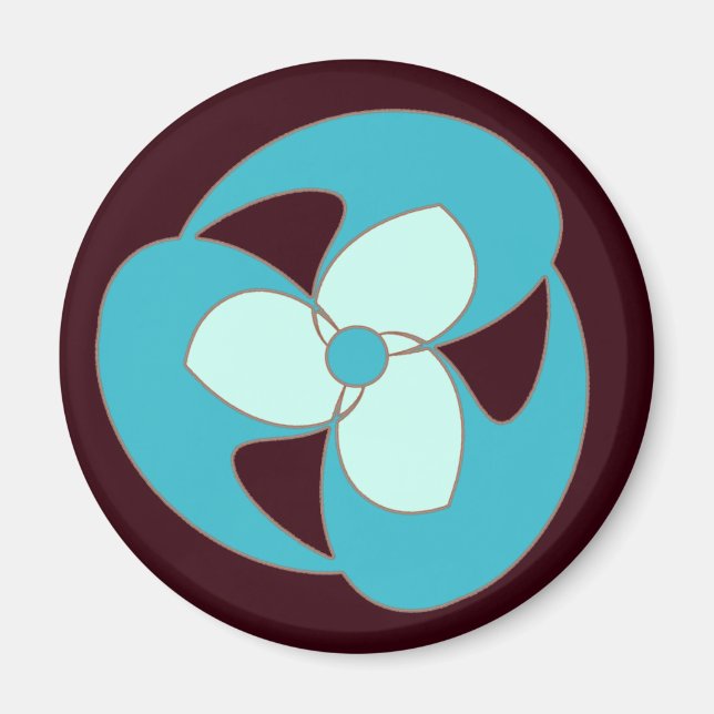 Imã Magnet da Flor Espiral do Céu Azul Crescente Retro (Frente)