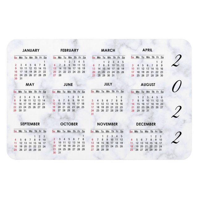 Ímã Magnet de Calendário de Marble 2022 Personalizado (Horizontal)