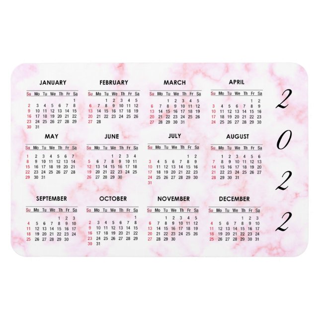 Ímã Magnet de Calendário de Marble Rosa Personalizado  (Horizontal)