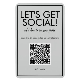 Ímã Magnet de Código QR de Mídia Social de Cinza Bá
