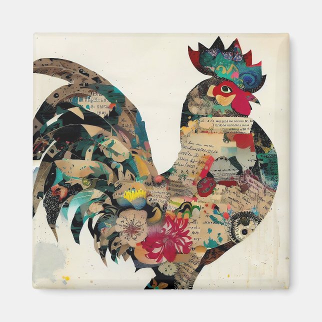 Imã Magnet de Colagem de Mídia Mista do Rooster (Frente)