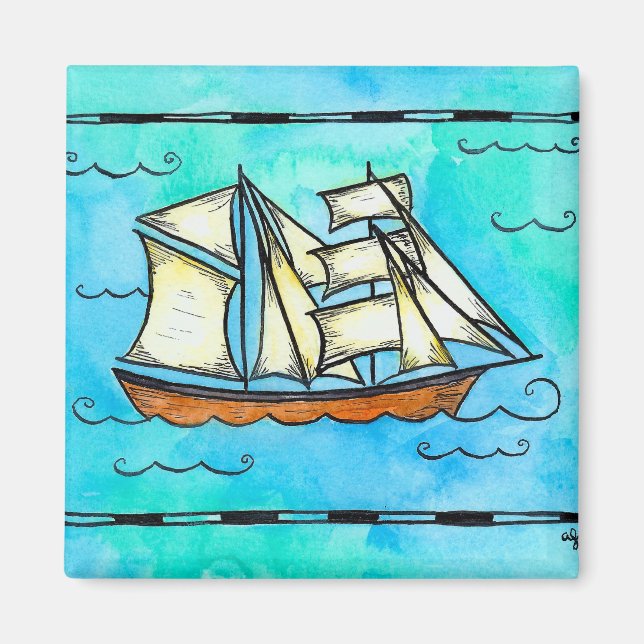 Imã Magnet de Envio Alto - Navio Pirata Brigantino (Frente)