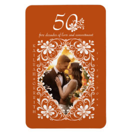 Ímã Magnet de Foto Romântico Burnt Orange 50 Aniversár