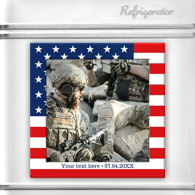 Imã Magnet de Fotografia Patriot do Sinalizador Person (Patriot photo magnet featuring your own favorite photo framed by an American flag design)