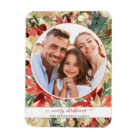 Magnet de Fotos Florais de Natal Rustic Red Holida
