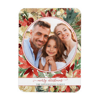 Ímã Magnet de Fotos Florais de Natal Rustic Red Holida