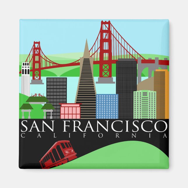 Imã Magnet de Ilustração Skyline de São Francisco (Frente)