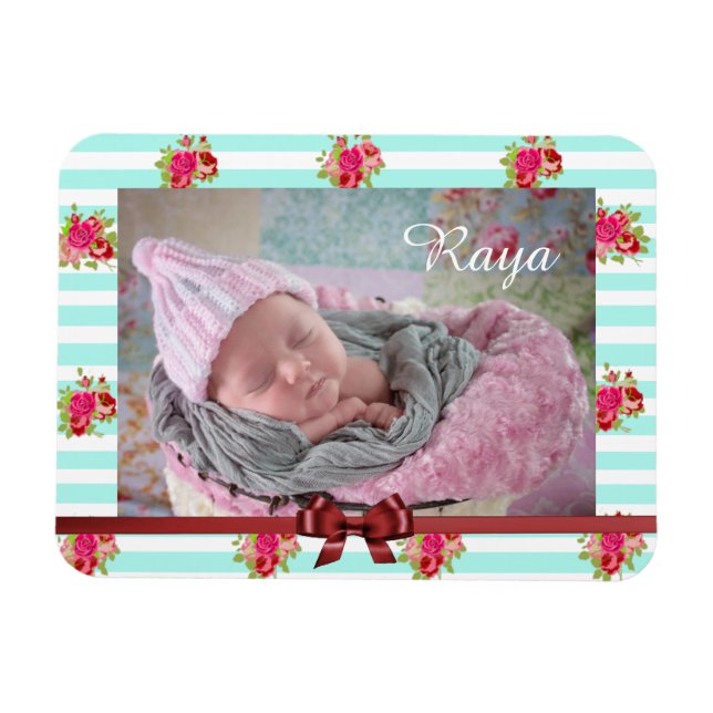 Ímã Magnet de Impressão de Fotografia Floral, Teal e R (Horizontal)