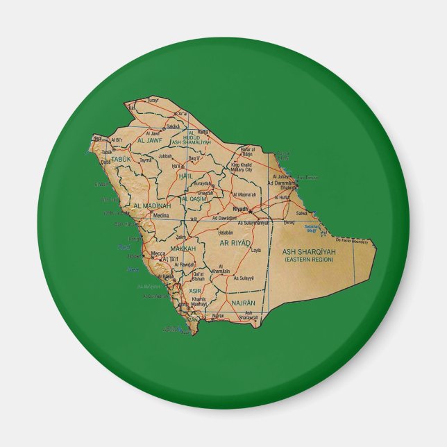 Imã Magnet de Mapa da Arábia Saudita (Frente)
