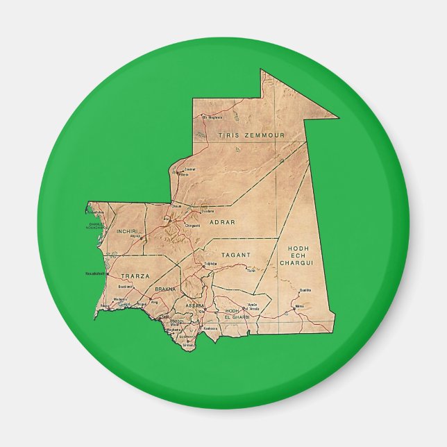 Imã Magnet de Mapa da Mauritânia (Frente)