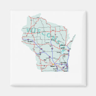 Imã Magnet de Mapa Interestadual de Wisconsin