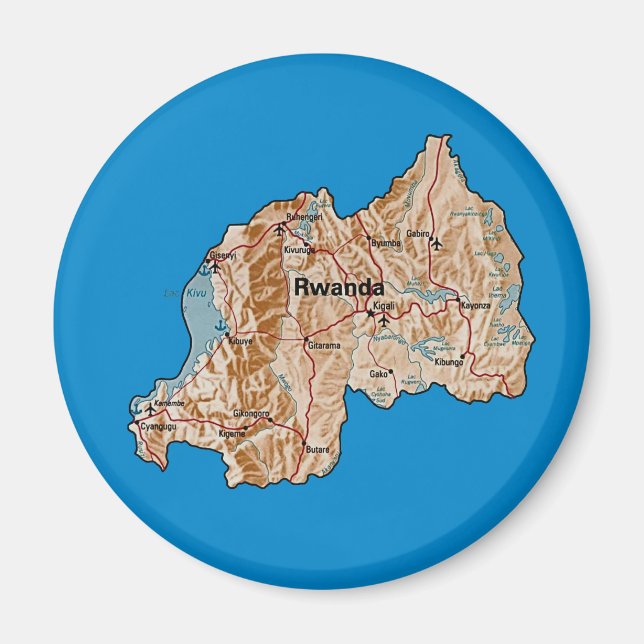 Imã Magnet de Mapa Ruanda (Frente)