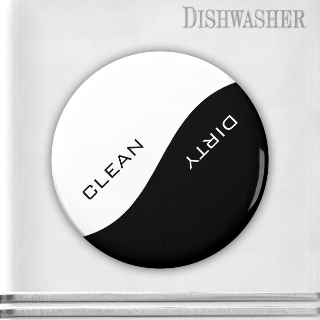 Imã Magnet de máquina de lavar louça personalizada e d (Minimalist clean-dirty dishwasher magnet in simple black and white)