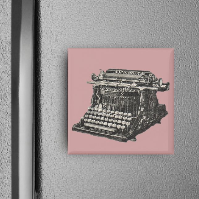 Imã Magnet de Máquina de Máquina de Máquina de Máquina (Black white illustration vintage manual typewriter on dusty pink square magnet.)