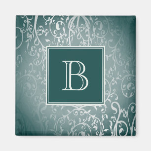 Imã Magnet de Monograma de Flourish Elegante Teal