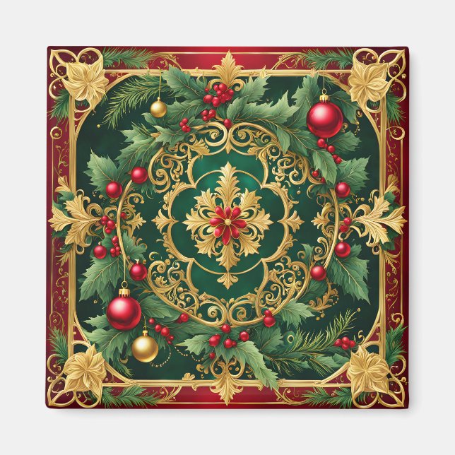 Imã Magnet de Natal Dourado Verde Vermelho (Frente)