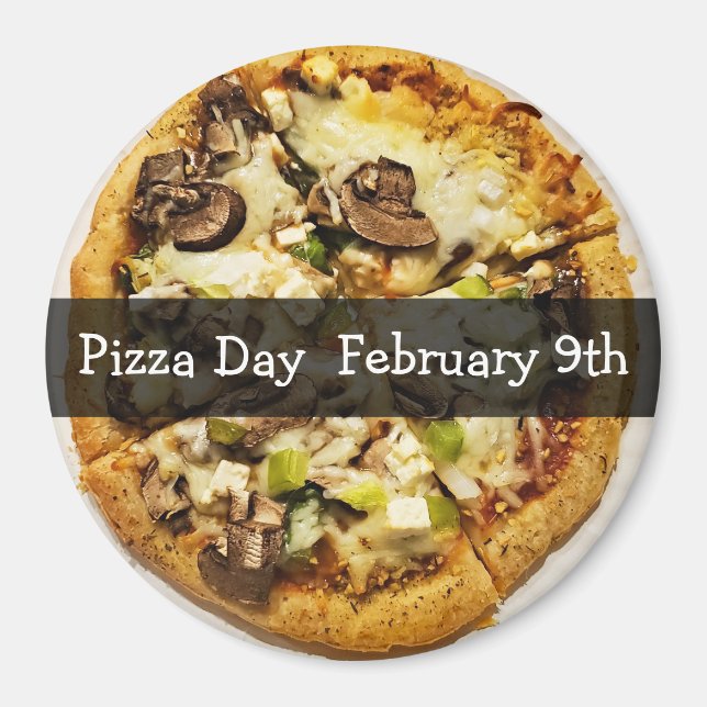 Imã Magnet do botão de férias de Comida no dia da pizz (Frente)
