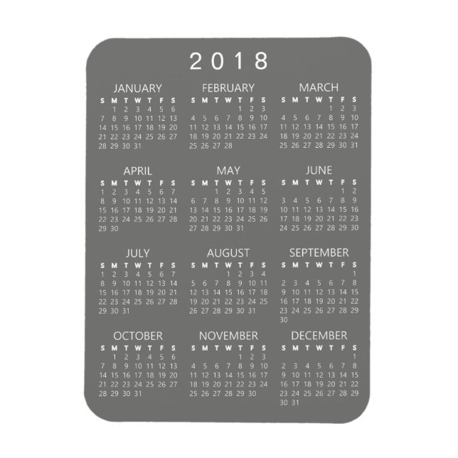Ímã Magnet do Calendário 2018 - Cinza Média (Vertical)
