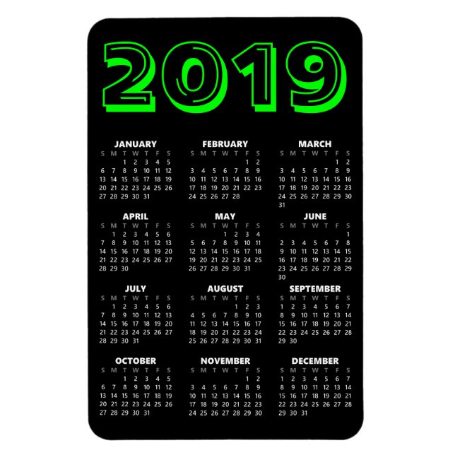 Ímã Magnet do Calendário 2019 - Preto e Verde (Vertical)