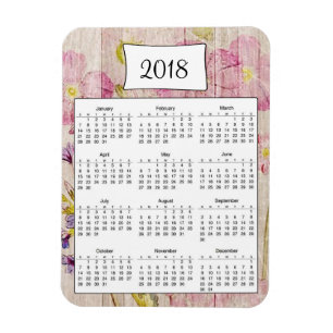 Ímã Magnet do Calendário da Madeira Floral Rustic 2018