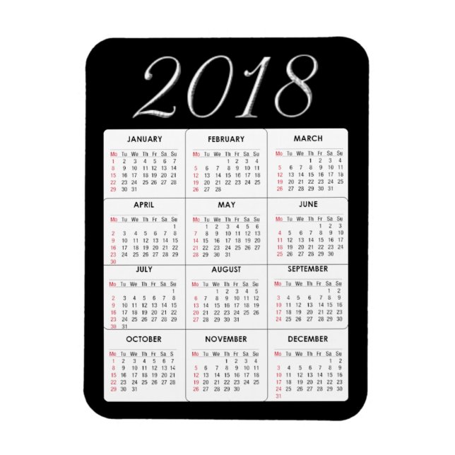 Ímã Magnet do Calendário Vermelho 2018 (Vertical)