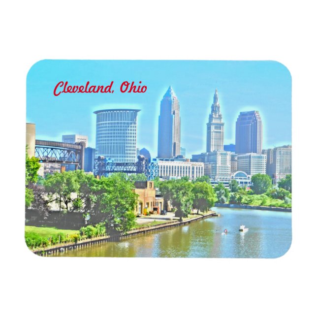 Ímã Magnet do Cleveland Ohio River View (Efeito de Tin (Horizontal)