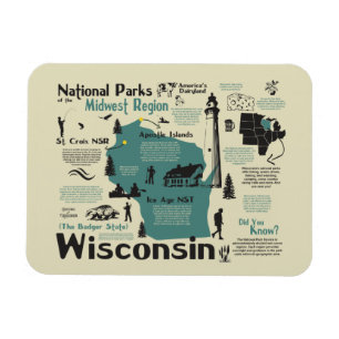 Ímã Magnet do Mapa Nacional dos Parques do Wisconsin