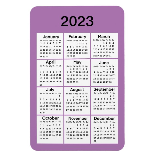 Ímã Magnet do Mini Calendário 2023 Roxo (Vertical)