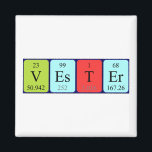 Imã Magnet do nome da mesa periódica do Vester<br><div class="desc">Vester escreveu V Es T Er (Vanadium Einsteinium Tritium Erbium) em um imã para o cientista em você. Não consegues encontrar o que queres?</div>