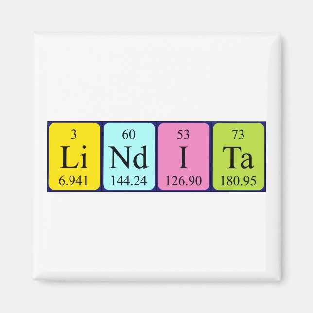 Imã Magnet do nome da mesa periódica Lindita (Frente)