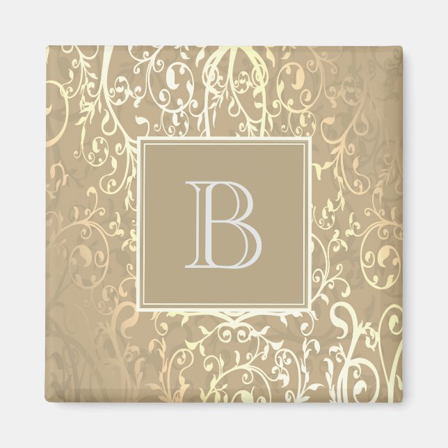 Imã Magnet Elegante de Monograma Dourado (Frente)